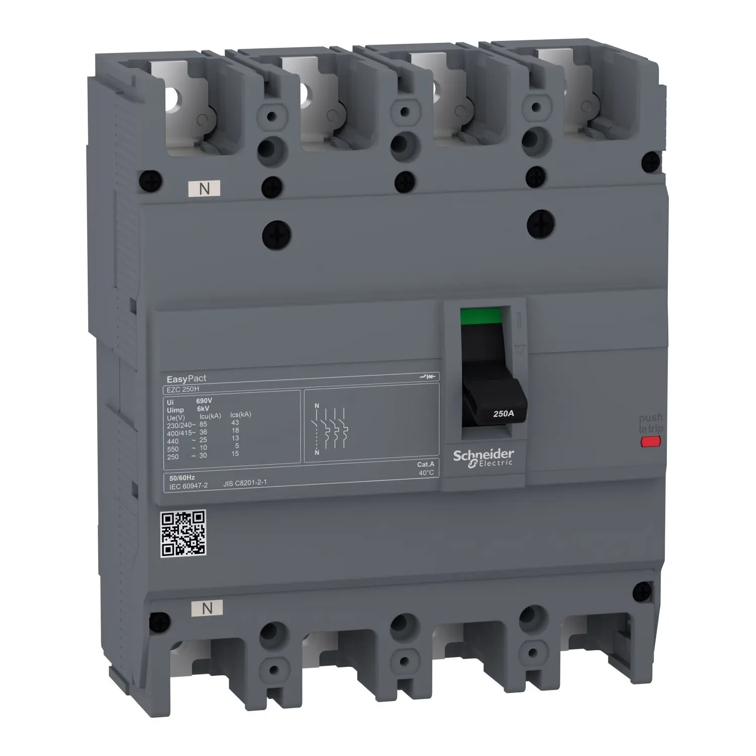 Produktfoto 1 von Schneider Electric EasyPact EZC250H, Kompaktschutzschalter 4-polig, 100 A Feststehend / Abschaltvermögen 36 kA 550 V ac