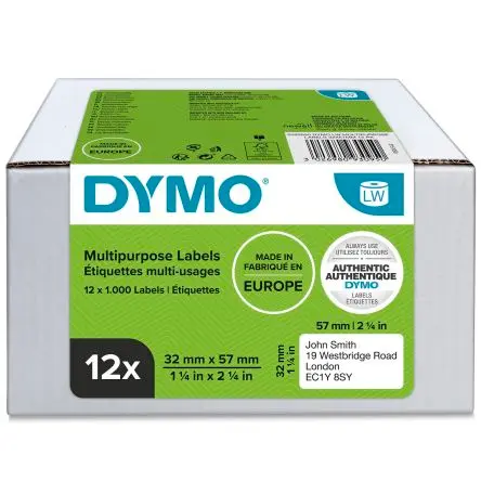 Produktfoto 1 von Dymo Etikett B. 32 mm 1000 Per Roll auf Weiß 57 mm Schwarz Kunststoff, Papier