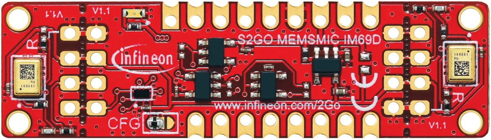 Produktfoto 1 von Infineon IM69D130 S2GOMEMSMICIM69DTOBO1, Evaluierungsplatine Entwicklungstool Sensor, Mikrofonsensor für IM69D130 Modul