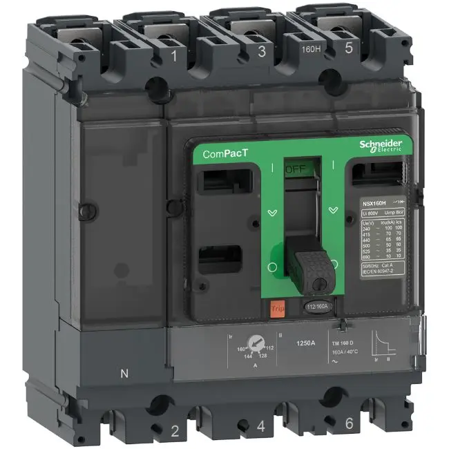 Produktfoto 1 von Schneider Electric ComPact NSX, Kompaktschutzschalter 4-polig, 63 A / Abschaltvermögen 75 kA 690 V ac