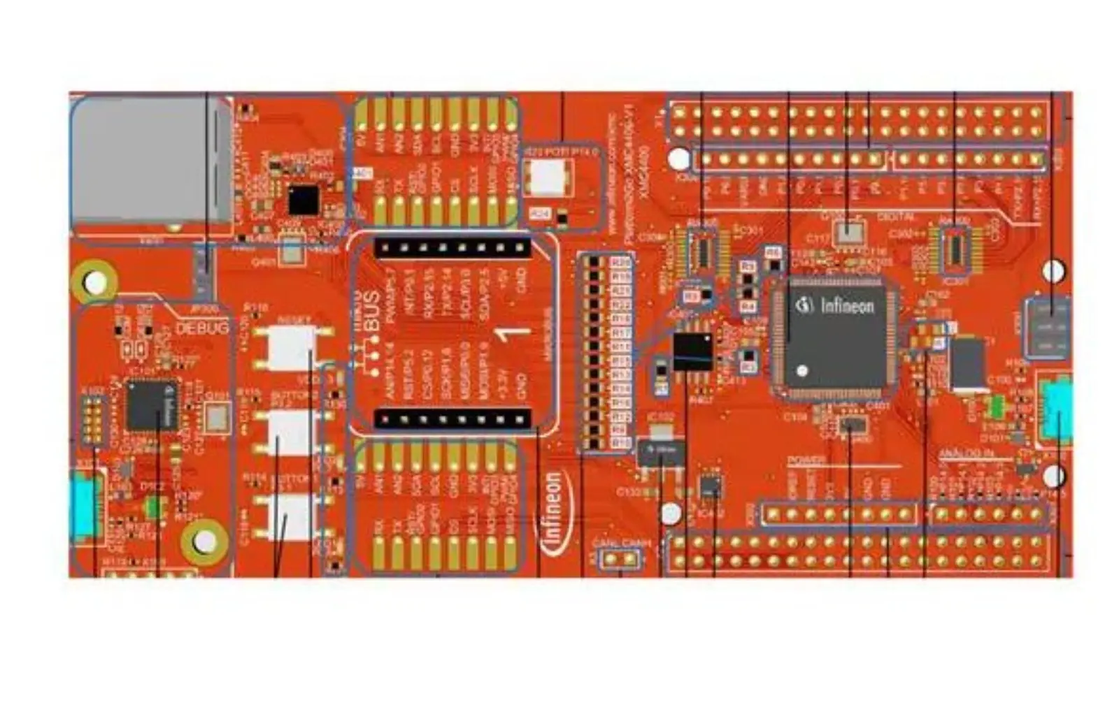 Produktfoto 1 von Infineon XMC4400 Platform2Go Evaluierungsplatine, Evaluierungsplatine Entwicklungstool Microcontroller ARM Cortex M4