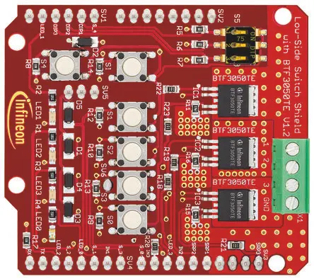 Produktfoto 1 von Infineon Switch Shield Evaluierungsplatine, Entwicklungsboard Entwicklungstool Microcontroller Arduino UNO R3 ARM