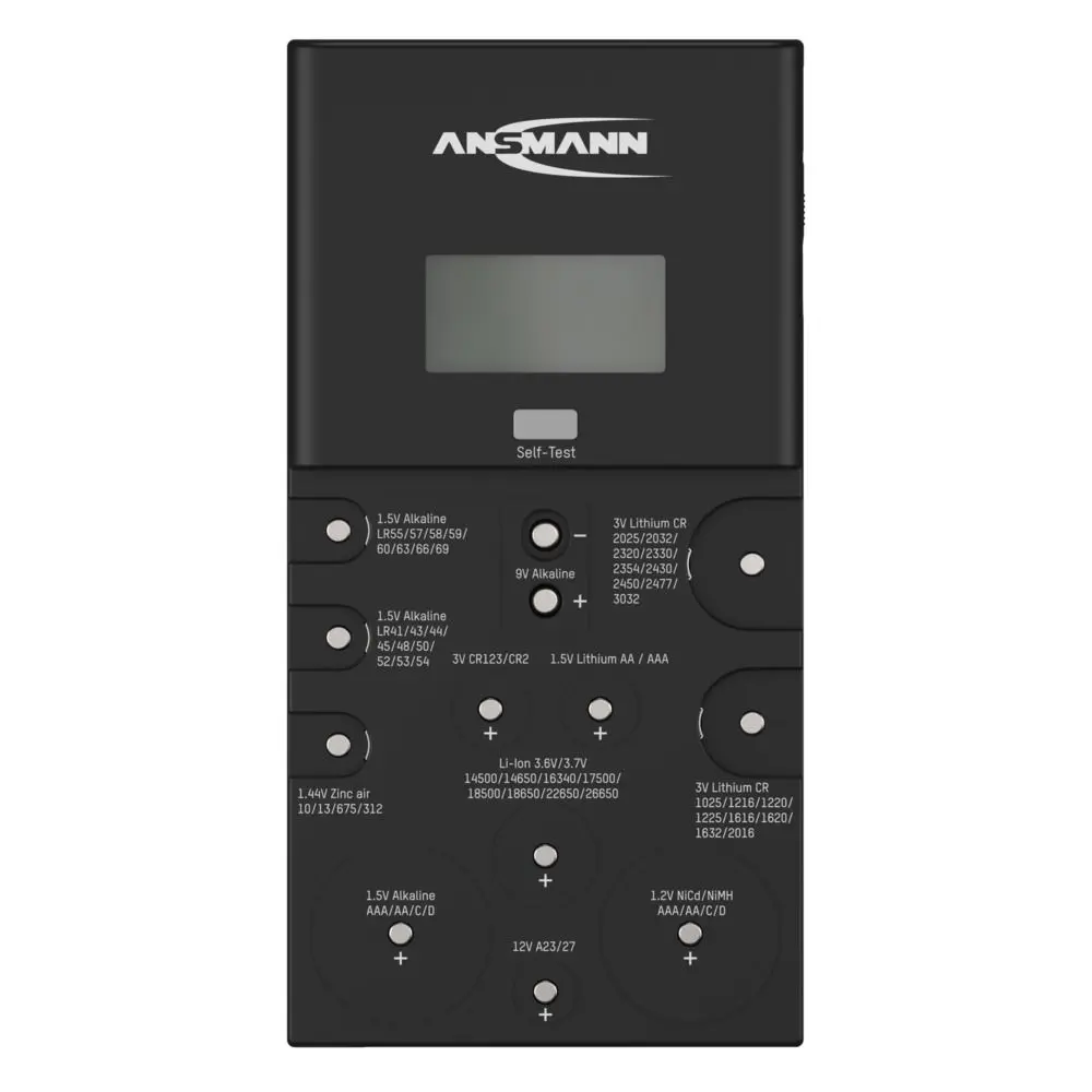 Ansmann Energy Check LCD Batterietester für Knopfzelle, 9 V, AA, AAA, C, D, CR123A, CR2, A23, Li-Ion 14500-26650