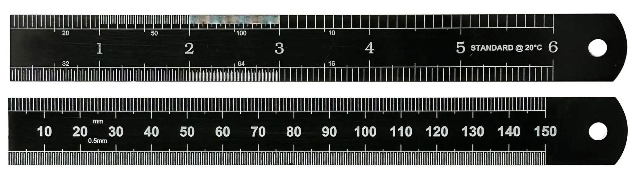 Produktfoto 1 von RS PRO Stahl Lineal Zoll, Metrisch Höhensicher 150 mm x 19 mm