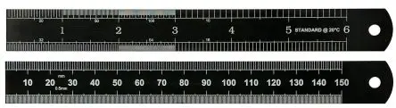 Produktfoto 1 von RS PRO Stahl Lineal Zoll, Metrisch Höhensicher 150 mm x 19mm