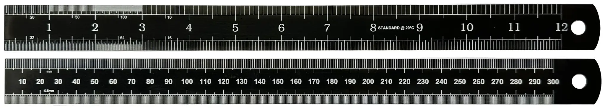 Produktfoto 1 von RS PRO Stahl Lineal Zoll, Metrisch Höhensicher 300 mm x 25 mm