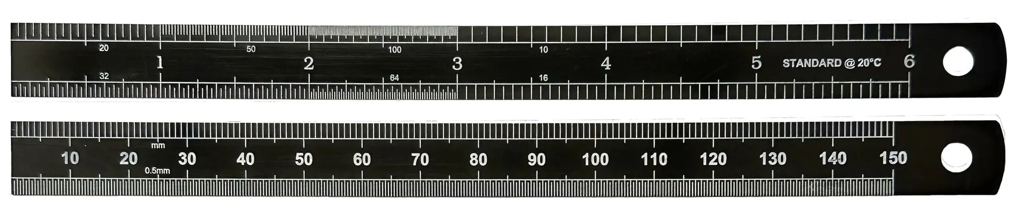 Produktfoto 1 von RS PRO Stahl Lineal Zoll, Metrisch Flexibel Höhensicher 150 mm x 12.5 mm