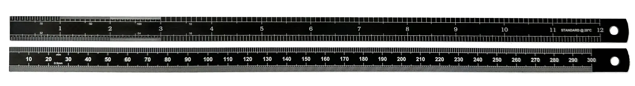 Produktfoto 1 von RS PRO Stahl Lineal Zoll, Metrisch Flexibel Höhensicher 300 mm x 12.5 mm