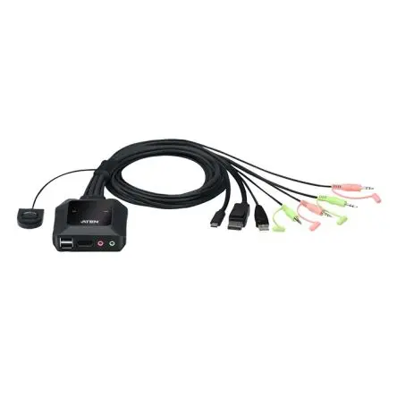 Produktfoto 1 von Aten KVM-Switch 2-Port 1 Videoausgänge DisplayPort 1 Displays USB 3,5-mm-Audiobuchse 4096 x 2160 pixel