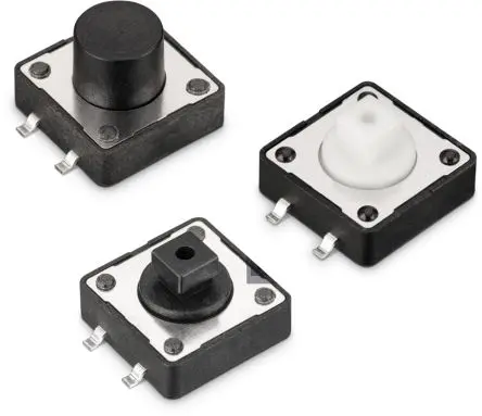 Wurth Elektronik IP67 Taster SPST Taster, SMD 50mA Tastend 3.8 mm Schwarz Oberfläche B. 12mm