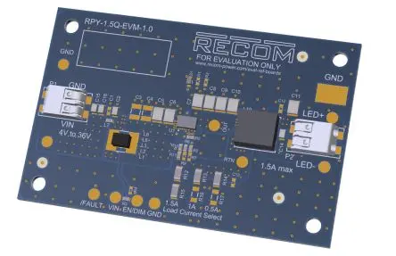 Produktfoto 1 von Recom RPY-1.5Q Evaluierungskit, Evaluierungsmodul DC/DC-Wandler, für RPY-1.5Q Step Down LED-Treibermodul