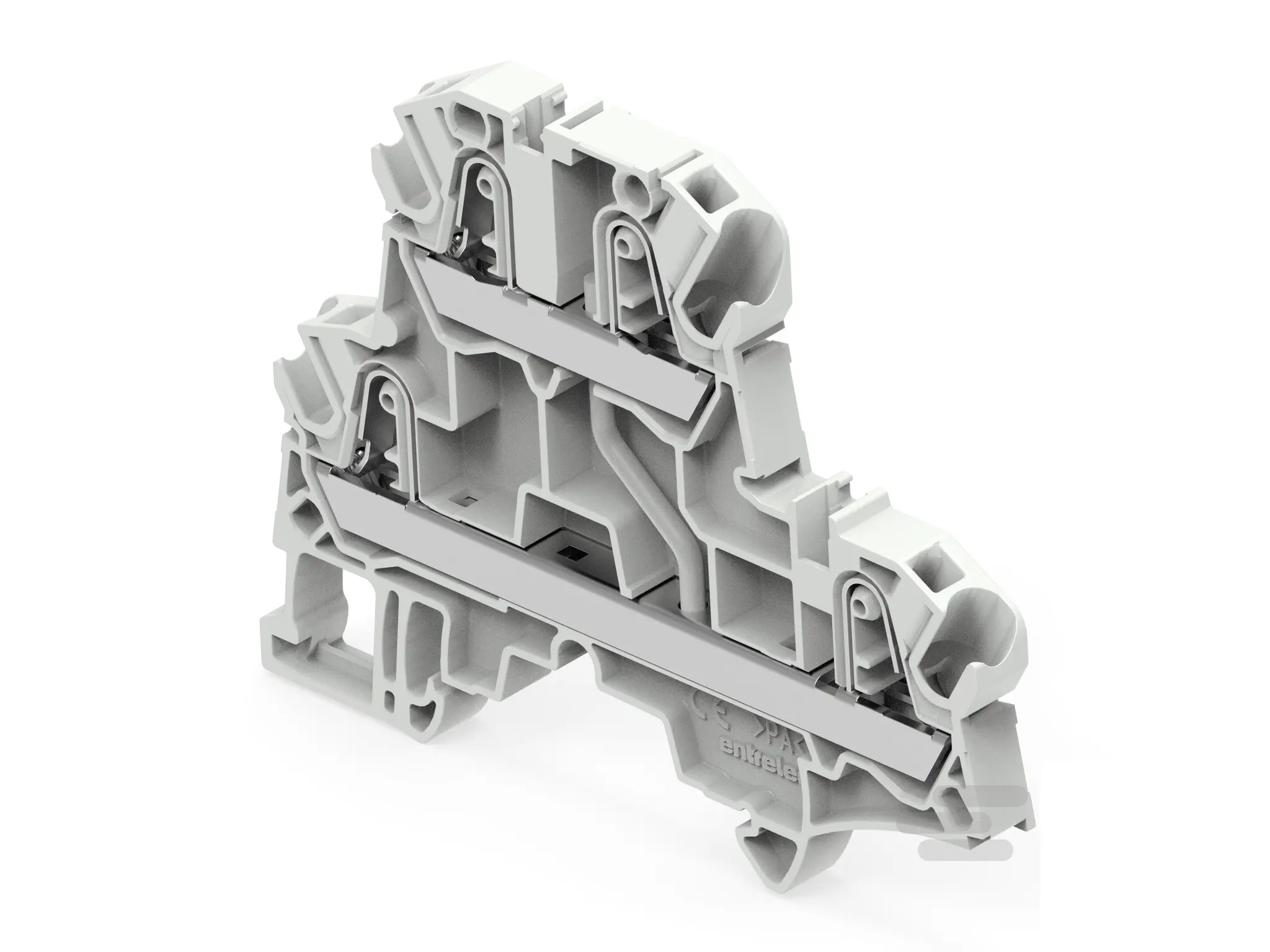 Produktfoto 1 von Entrelec 1SNK Anschlussklemmenblock 2 Grau, 4 mm², 300 V Einsteck-Anschluss