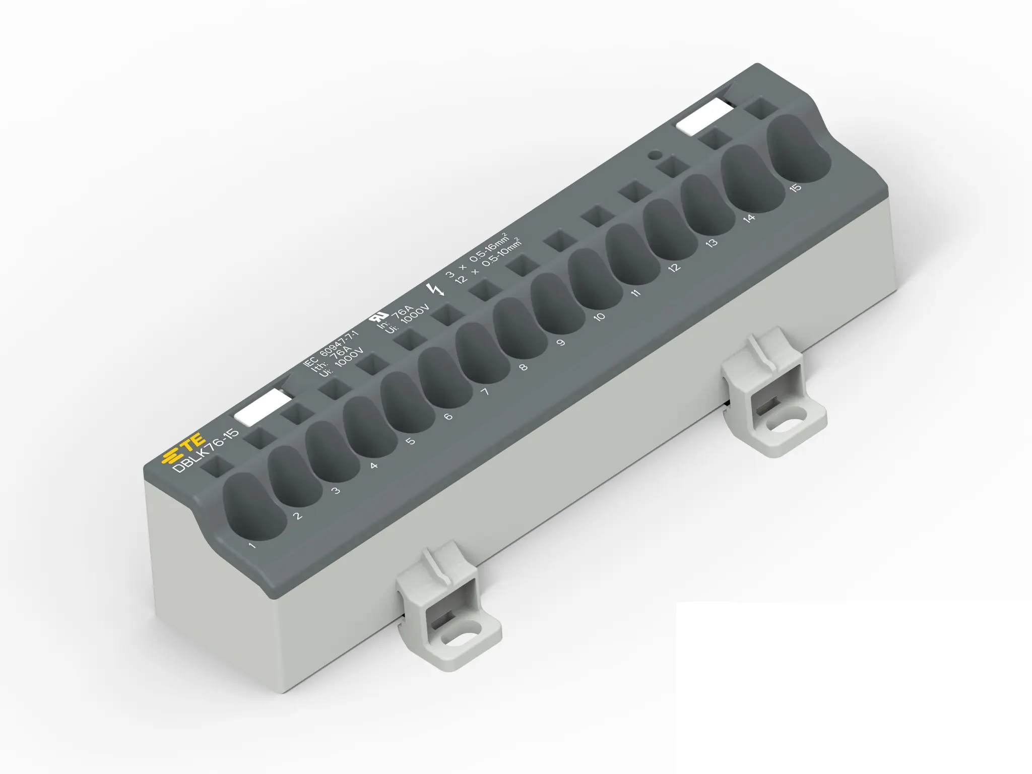 Produktfoto 1 von Entrelec Verteilerblock 15-polig / 1 kV 85A Grau, Schwarz, IP20