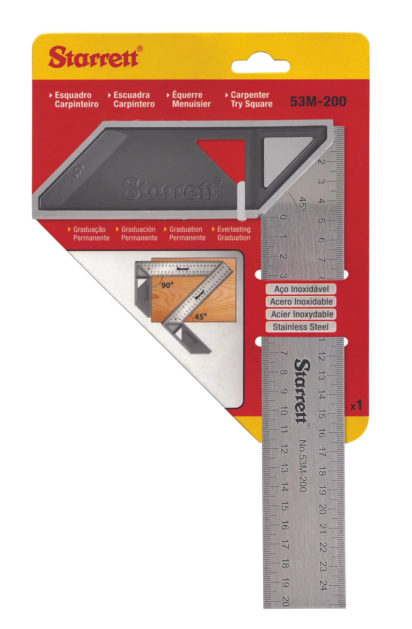 Produktfoto 1 von Starrett Anschlagwinkel Metrisch, Zoll 1.2 mm, 200 mm x 43 mm, 50mm