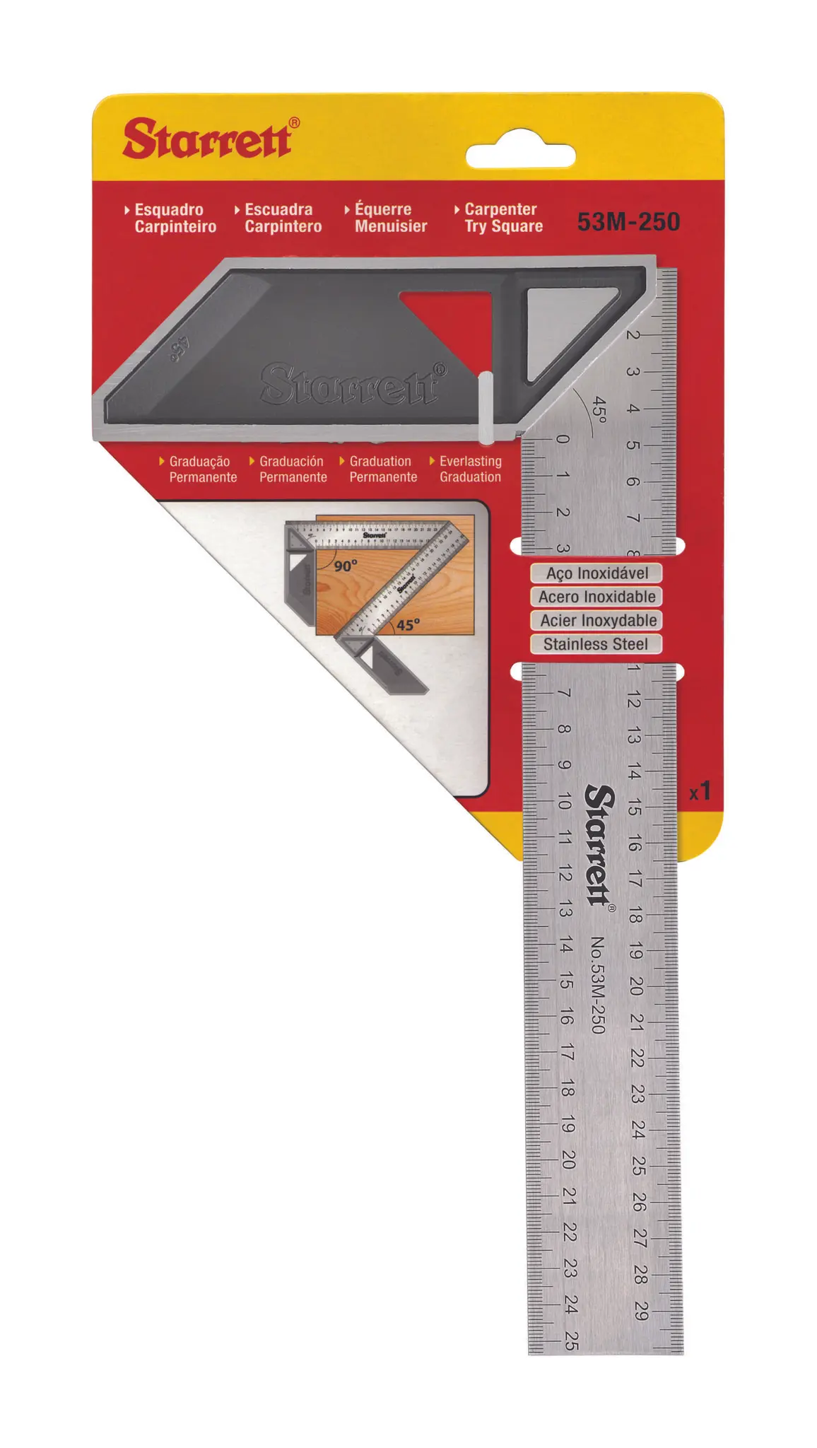 Produktfoto 1 von Starrett Anschlagwinkel Zoll, Metrisch 1.2 mm, 250 mm x 43 mm, 50mm