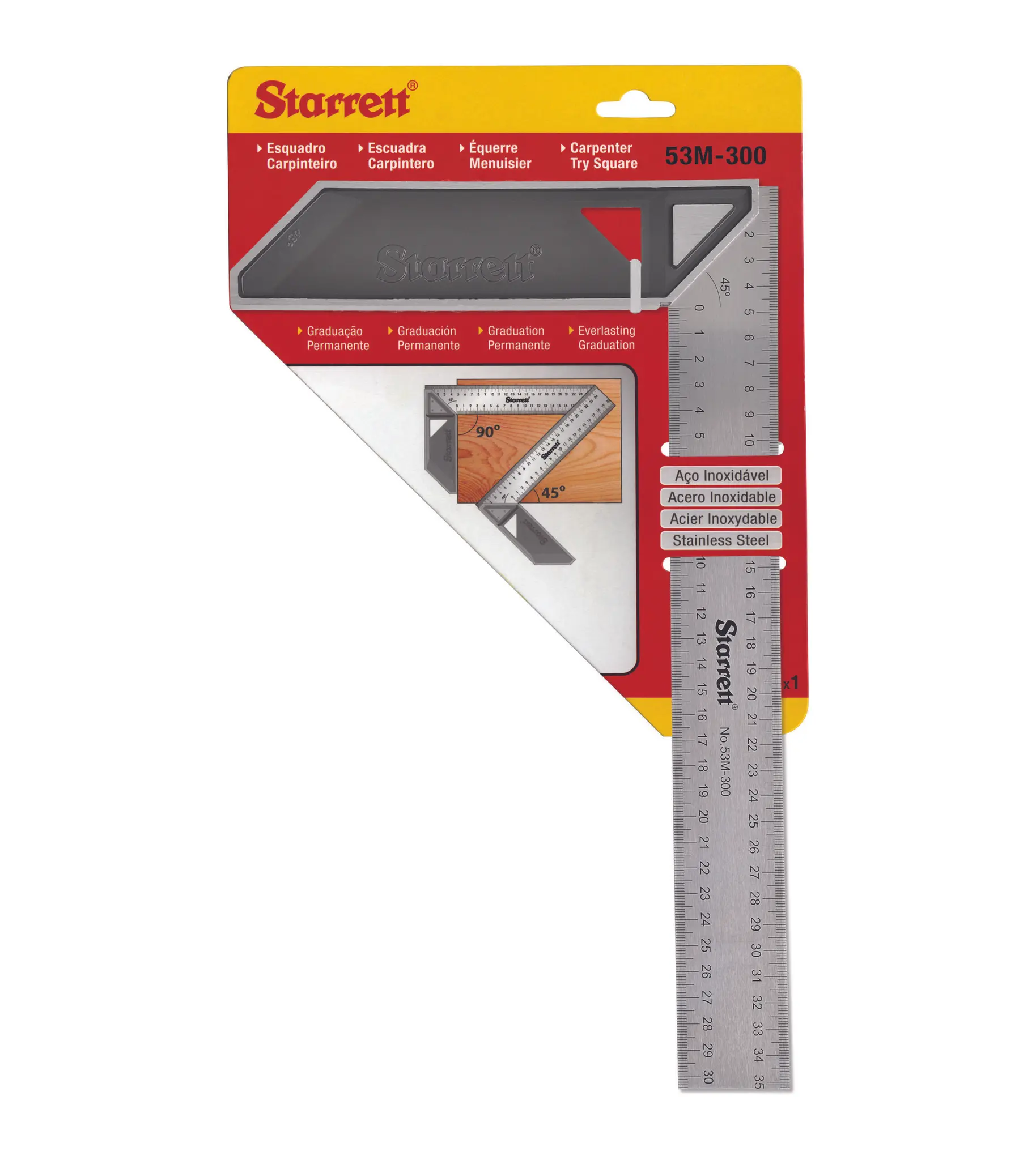 Produktfoto 1 von Starrett Anschlagwinkel Zoll, Metrisch 1.2 mm, 300 mm x 43 mm, 50mm