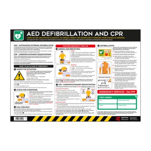 Produktfoto 1 von Spectrum Industrial Englisch Sicherheitsplakat, AED-Defibrillation und CPR, Polyvinylchlorid H 420 mm B 594 mm