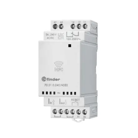 Produktfoto 1 von Finder NFC-Überwachungsrelais 1-phasig, 1-poliger Wechsler 10 A 50mA - 16A, DIN-Hutschiene, 24 V dc, 240V ac