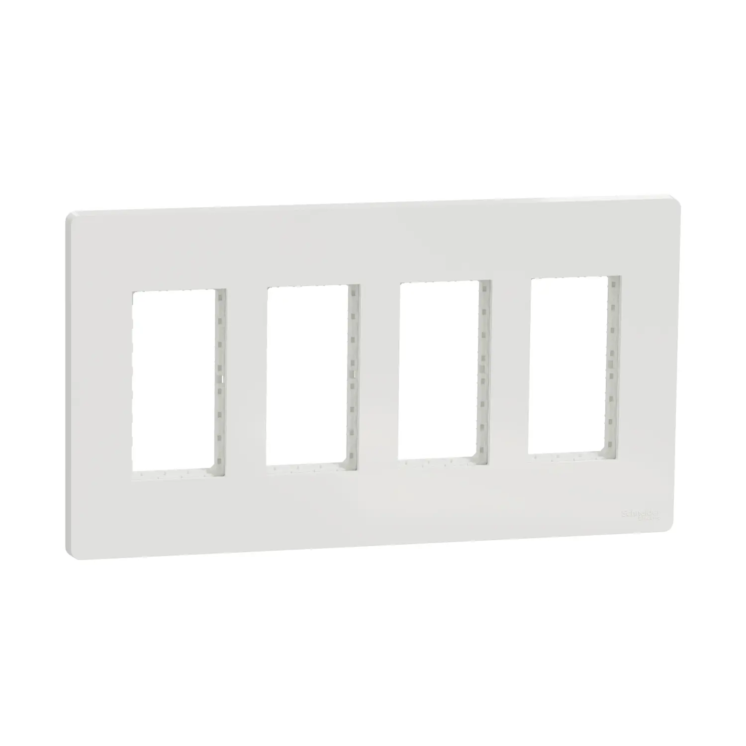 Schneider Electric Unica System Thermoplast Deckelplatte Montagerahmen Weiß, 4 Auslässe B. 300 mm