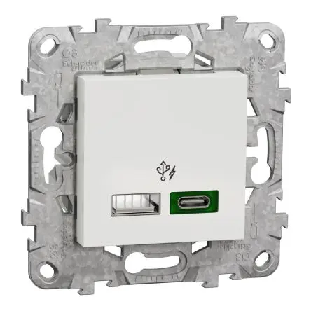 Produktfoto 1 von Schneider Electric Unica USB-Buchse USB Typ C, USB Typ A 2-fach Innen Weiß / 3A