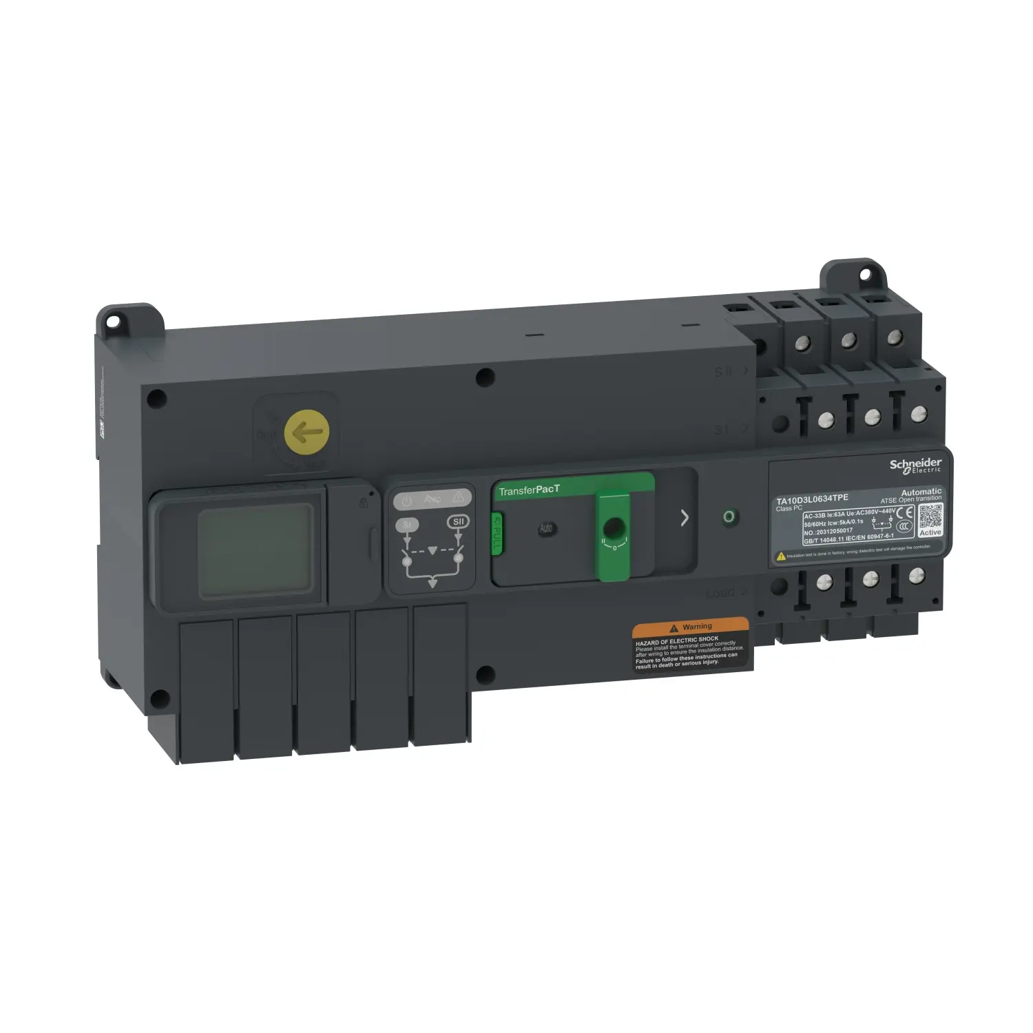 Produktfoto 1 von Schneider Electric TAA100 TransferPacT Elektronischer Schutzschalter 400 V, 63 A DIN-Hutschiene 5000 A, Typ AC L. 145 mm