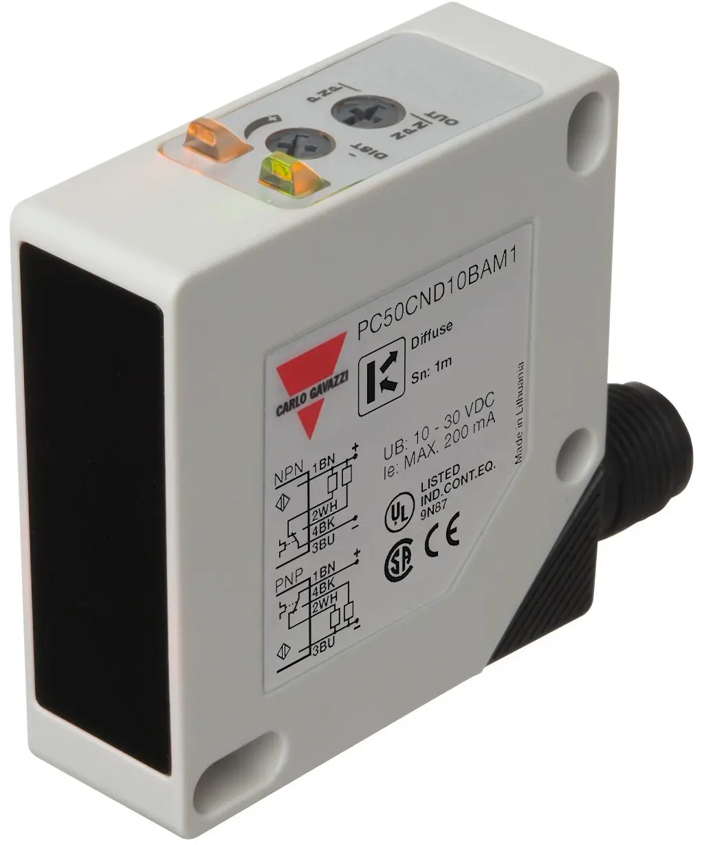 Produktfoto 1 von Carlo Gavazzi Rechteckig Optischer Sensor, Diffuse Reflektor, Bereich 10 → 1000 mm, PNP/NPN Ausgang,