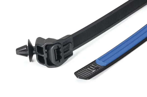 Produktfoto 1 von HellermannTyton Soft Grip Befestigungssockel Schwarz, Blau 140 mm x 9.5 mm Kabelbinder x 9.5 mm für 25.4 mm