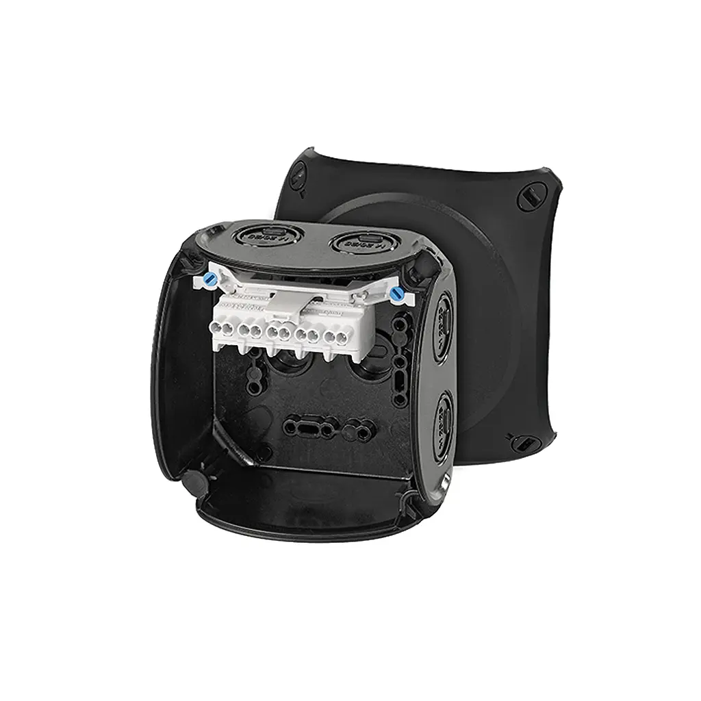 Produktfoto 1 von HENSEL KF Polycarbonat Anschlussbox Schwarz IP66 5 Breite 104 mm Höhe 104 mm Länge 70 mm
