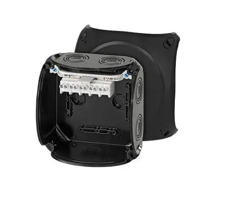 Produktfoto 1 von HENSEL KF Polycarbonat Anschlussbox Schwarz IP66 5 UL, IEC, DE, CSA Breite 130mm Höhe 130 mm Länge 77 mm