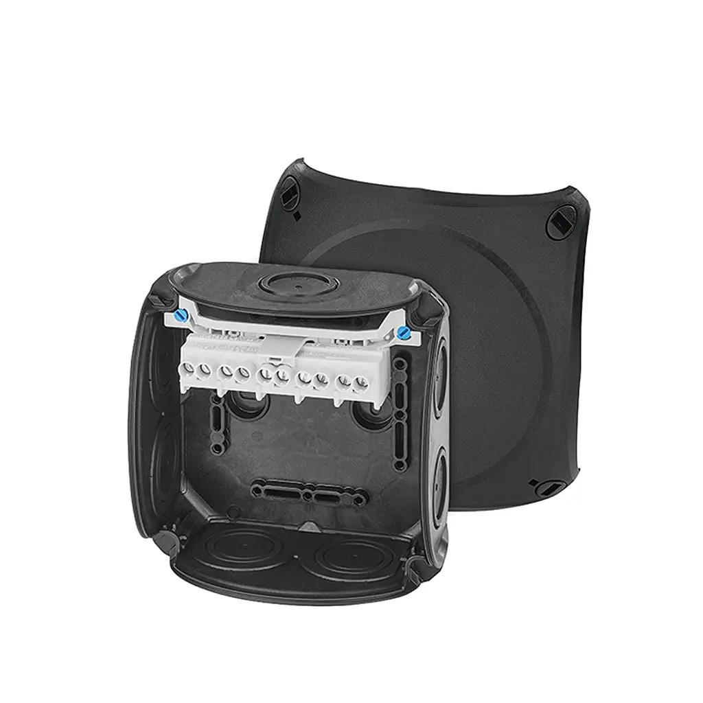 Produktfoto 1 von HENSEL DK Polypropylen Anschlussbox Schwarz IP66 5 Breite 130 mm Höhe 130 mm Länge 77 mm