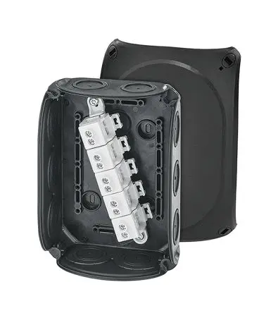 Produktfoto 1 von HENSEL DK Polypropylen Anschlussbox Schwarz IP66 5 Breite 180mm Höhe 130 mm Länge 77 mm