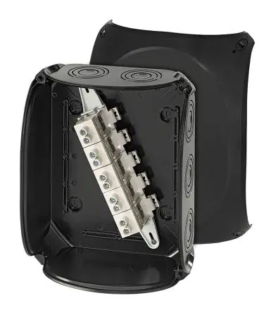 Produktfoto 1 von HENSEL KF 2525 B Polycarbonat Anschlussbox Schwarz IP66 5 IEC, UL, CSA, DE Breite 255mm Höhe 205 mm Länge 112 mm