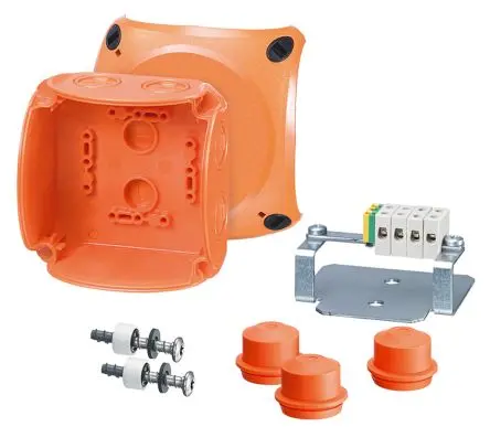 Produktfoto 1 von HENSEL FK Polycarbonat Anschlussbox Orange IP66 5 DIN 4102-12, BS EN 50200 Breite 104mm Höhe 104 mm Länge 70 mm