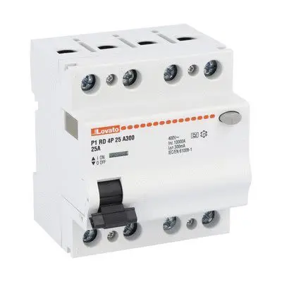 Produktfoto 1 von Lovato P1RD Kompaktschutzschalter, 4-polig, 25A, 300 mA Typ A P1RD4P RoHS, IECENBS 610081
