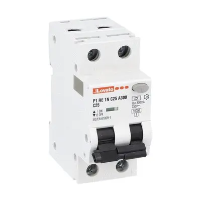 Produktfoto 1 von Lovato P1RE1NC P1RE FI/LS-Schalter (RCBO) 25 A, 1-polig Typ A, Empfindlichkeit 300 mA