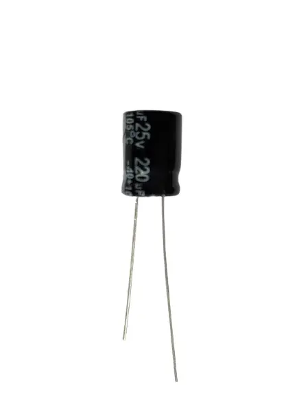 Produktfoto 1 von RS PRO, THT Aluminium-Elektrolyt Kondensator 220μF 20% / 25V dc, Ø 8mm x 11mm, bis 105°C