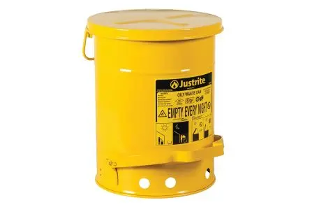 Produktfoto 1 von Justrite Oily Waste Cans 900 Justrite flammable waste can Stahl Entflammbare Abfalltonne 23L Gelb mit Klapp H. 43.18 cm