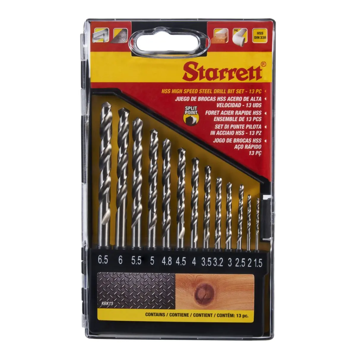 Produktfoto 1 von Starrett HSS Drehung Satz 6.5 mm → 1.5 mm, 13-teilig für Edelstahl