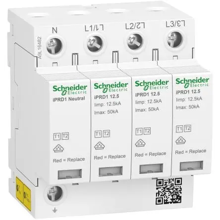 Produktfoto 1 von Schneider Electric, Überspannungsableiter, 3-phasig, 1.5 kV 50 kA DIN-Hutschiene Acti9 Acti9 Parafoudre