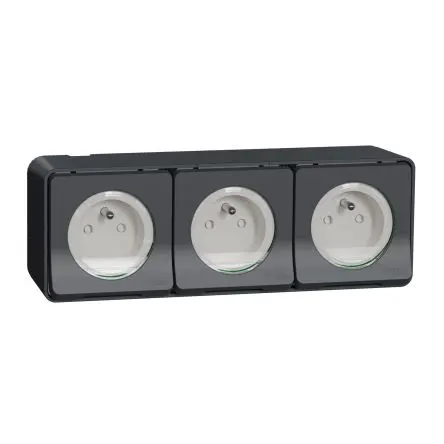 Produktfoto 1 von Schneider Electric Mureva Styl Steckdose Französisch 2P 3-fach Beide Polypropylen Grau / 16A
