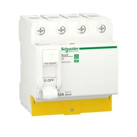 Produktfoto 1 von Schneider Electric Resi9 FI-Schutzschalter, 4-polig, 63A, 30 mA Typ AC Resi9 CE, NF, EN/IEC 61008
