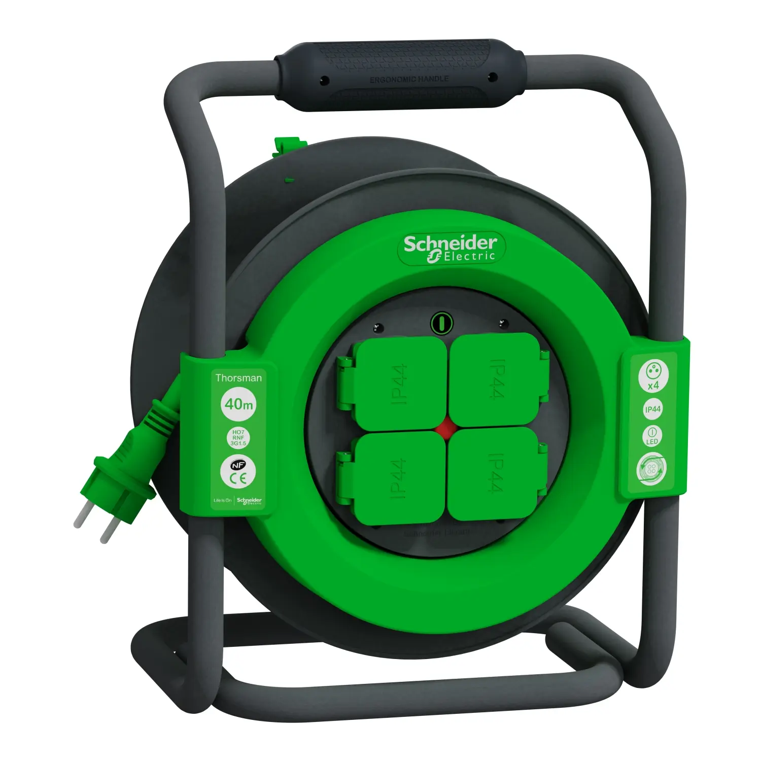 Produktfoto 1 von Schneider Electric H07RN-F Verlängerungskabeltrommel, 40 m, 4-fach, CEE 7/5 IP44 230V