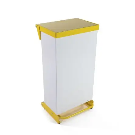 Produktfoto 1 von Robert Scott 65lt Fire Retardant Fully Enclosed Pedal Bin Stahl Mülleimer 65L Gelb, Weiß mit Pedal T 420 mm H. 370 mm B.