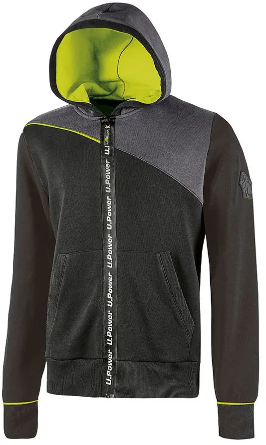 Produktfoto 1 von UPower Jupiter Herren Sweatshirt, 35 % Polyester, 65 % Baumwolle Schwarz Reißverschluss, Größe 3XL