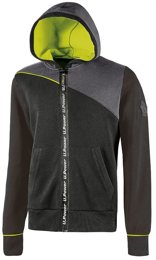 Produktfoto 1 von UPower Jupiter Herren Sweatshirt, 35 % Polyester, 65 % Baumwolle Schwarz Reißverschluss, Größe 4XL