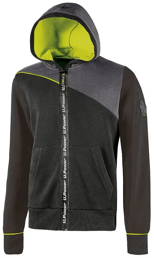Produktfoto 1 von UPower Jupiter Herren Sweatshirt, 35 % Polyester, 65 % Baumwolle Schwarz Reißverschluss, Größe XL