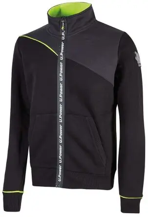 UPower URANUS Unisex Sweatshirt, 65 % Baumwolle, 35 % Polyester Schwarz Reißverschluss, Größe 2XL