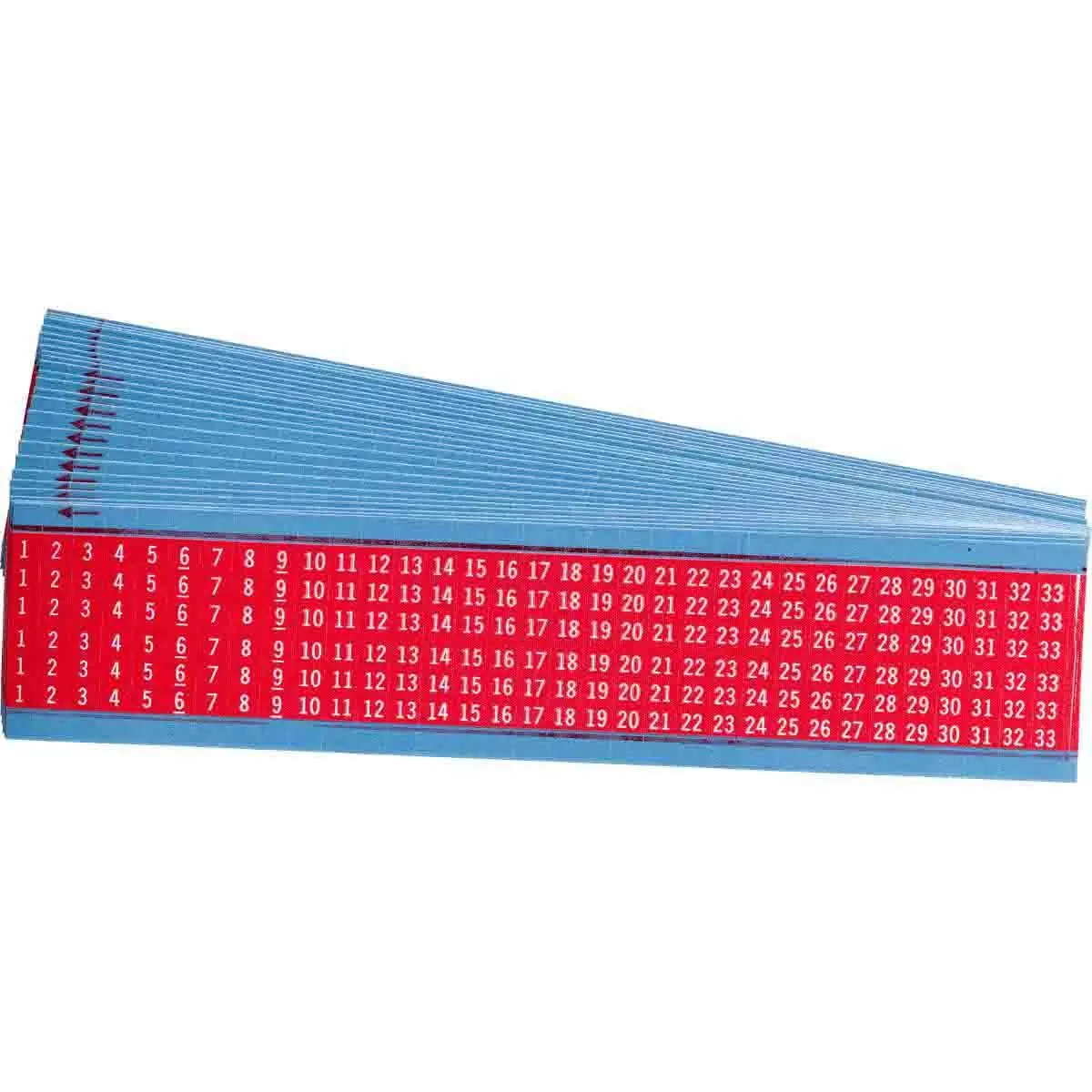 Produktfoto 1 von Brady 111 Kabeletiketten, Beschriftung: 1 - 33, Weiß, Rot, 38.1 mm x 6.35 mm