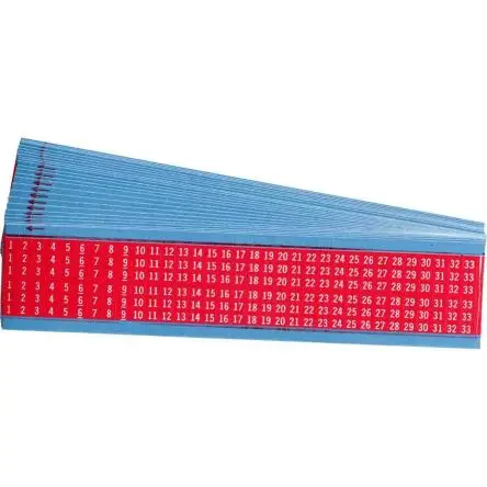 Produktfoto 1 von Brady 111 Kabeletiketten, Beschriftung: 1 - 33, Weiß, Rot, 38.1 mm x 6.35mm