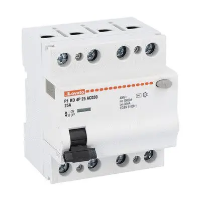 Produktfoto 1 von Lovato P1RD FI-Schutzschalter, 4-polig, 25A, 30 mA Typ AC P1 IECENBS 610081, RoHS